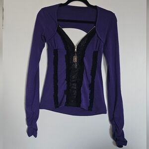 D.i.a Gyaru Purple and Black Cutout Back Long Sleeve Zipper Top
